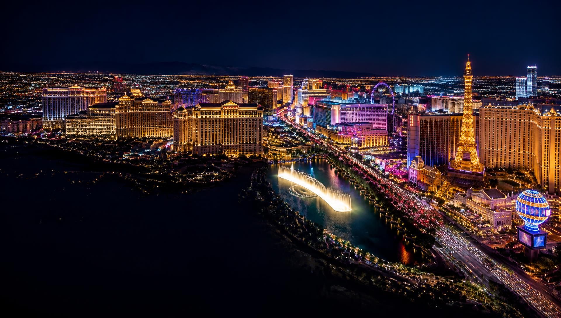 Veduta notturna di Las Vegas